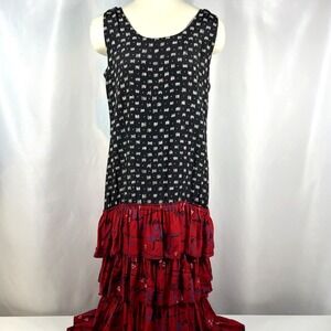 WaHaLa Art to Wear Women's Vintage Red Ruffled Dress Abstract Artsy Size Medium